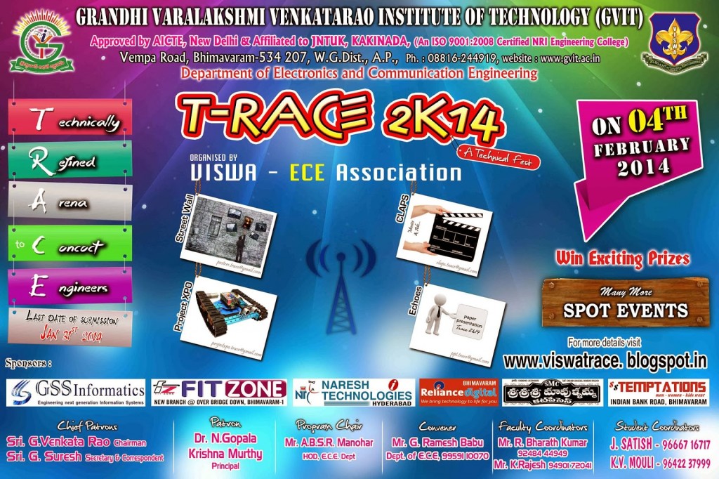 T-RACE 2K14 - Tech Fest in Andhra Pradesh on February 4, 2014
