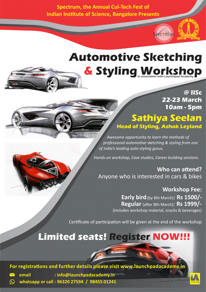 Automotive Sketching and Styling Workshop in Bangalore from March 22-23, 2014
