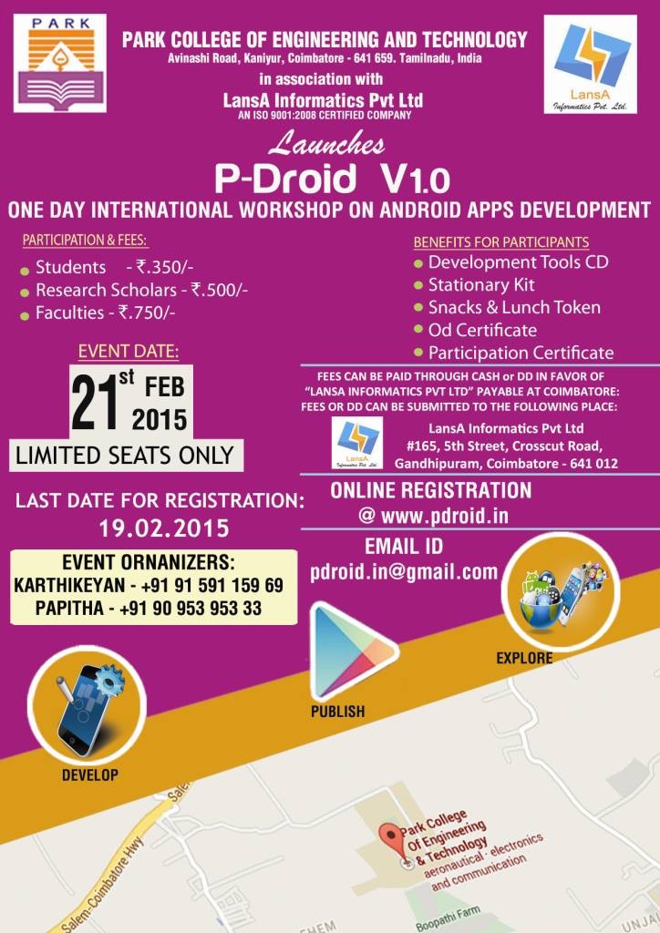 P-Droid v1.0 - Android App Development Workshop in Coimbatore on February 21, 2015