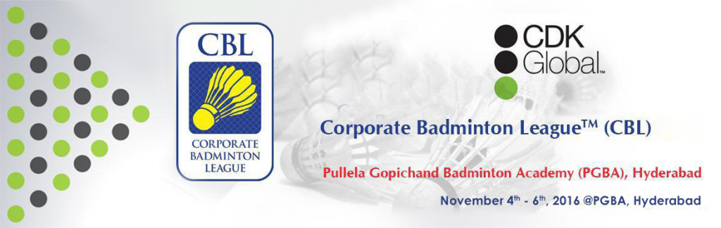Corporate Badminton League 2016 in Hyderabad from November 4-6, 2016